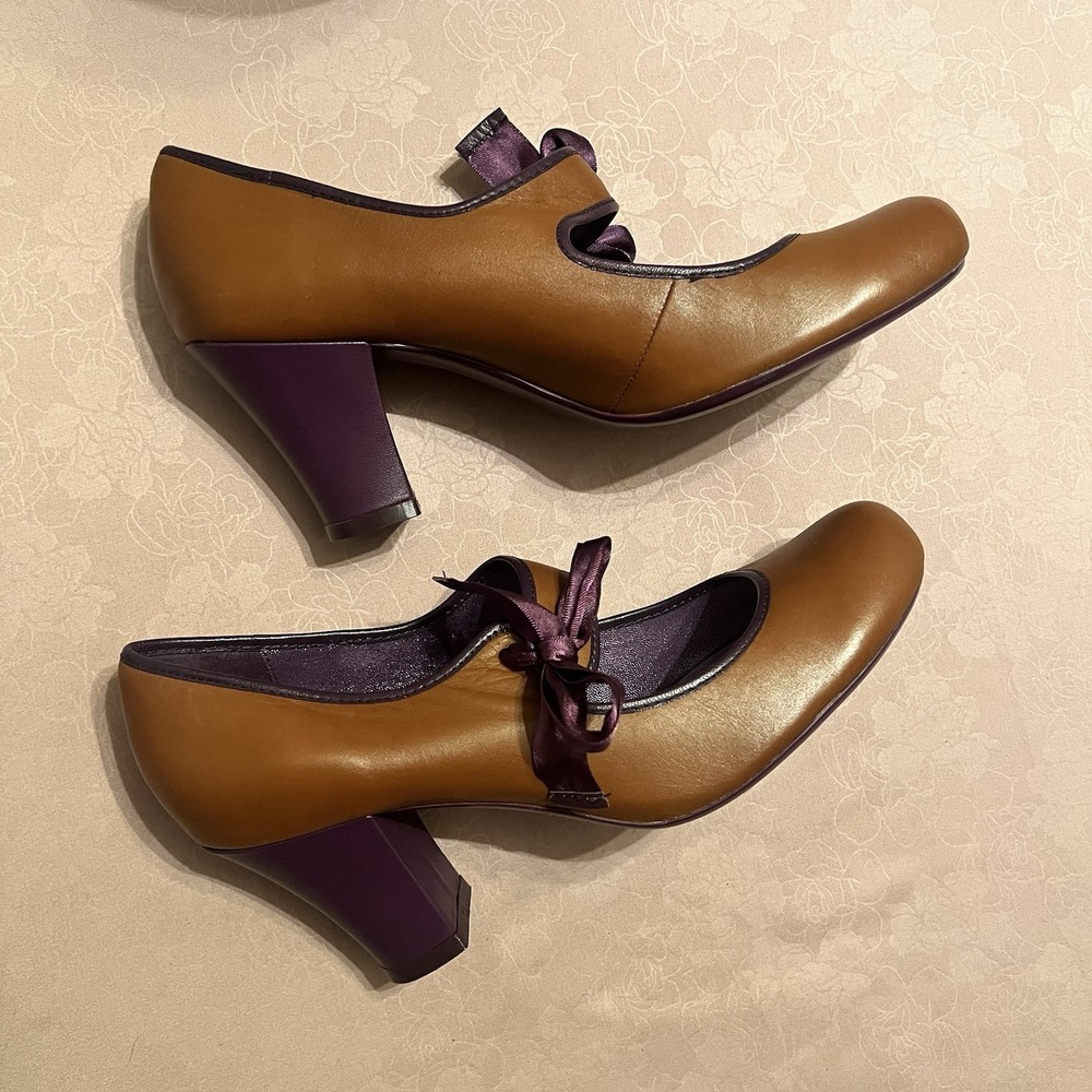 Poetic License London Breathless Brown Shoes US 9.5 EU 40.5 Plum Ribbon Bow NWB
